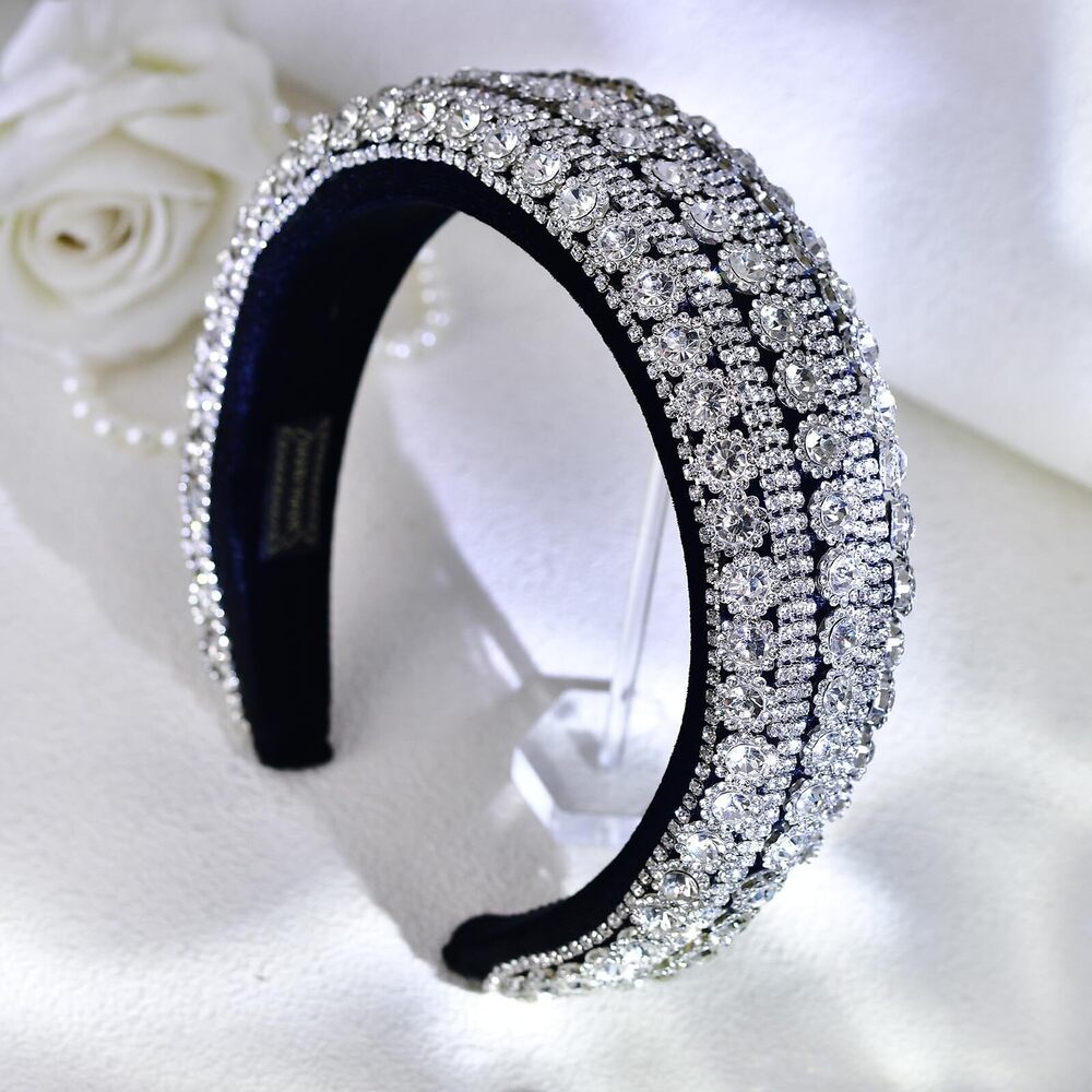 1267 Silver Padded Headband , Shiny Rhinestone Hairband, Party Full Crystal
